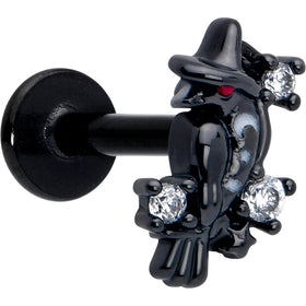 16G 5/16 Clear CZ Gem Black Raven Witch Labret Monroe Tragus
