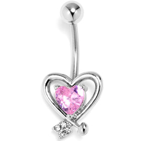 Pink CZ Gem Wrapped In Heart Belly Ring