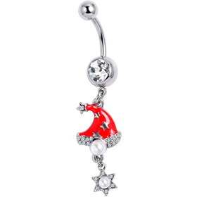 Clear Gem Santa Hat Stars Red Dangle Belly Ring