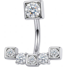 Clear CZ Gem Blocky Arch Double Mount Belly Ring