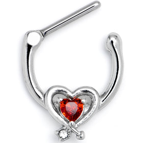16G 5/16 Red CZ Gem Wrapped in Heart Cartilage Clicker