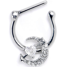 16G 5/16 Clear CZ Gem Moon Lover Cartilage Clicker