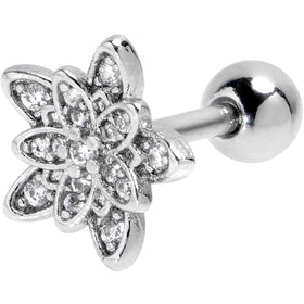 16G 1/4 Clear CZ Gem Snowflake Flower Cartilage Tragus Earring