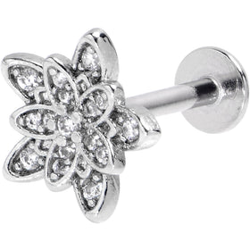 16G 5/16 Clear CZ Gem Snowflake Flower Labret Monroe Tragus
