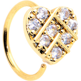 20G 5/16 Clear CZ Gem Gold Tone Lattice Heart Nose Hoop