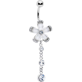 Clear Gem Retro Flower Glamour Dangle Belly Ring