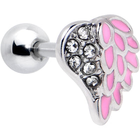 16G 1/4 Clear Gem Heavenly Heart Angel Wing Pink Cartilage Earring