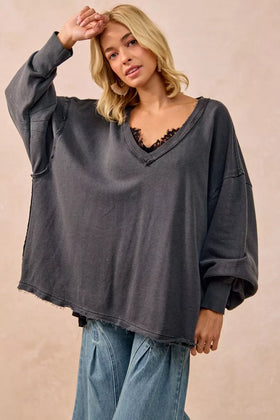 BiBi Mineral Washed French Terry Oversized Sweatshirt