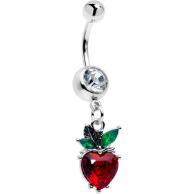 Clear Red Green Gem Strawberry Heart Dangle Belly Ring