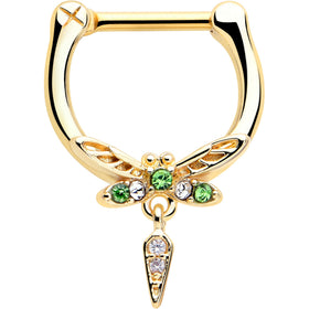 16G 5/16 Green Gem Gold Tone Swank Dragonfly Dangle Cartilage Clicker