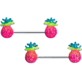 14G 9/16 Hot Tropical Pineapple Barbell Nipple Ring Set