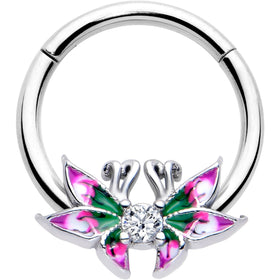 16G 3/8 Clear CZ Gem Profile Butterflies Hinged Segment Ring