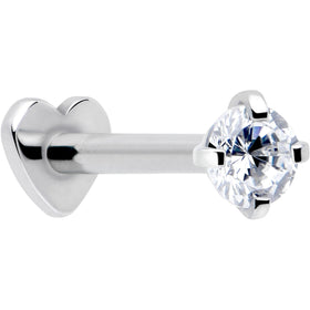 16G 5/16 Clear CZ Implant Grade Titanium Threadless Reversible Heart Flatback Stud