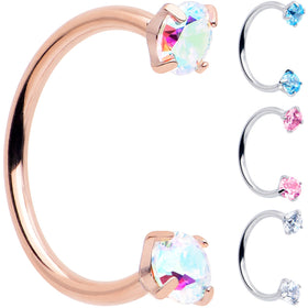 Double Gem Titanium Horseshoe Nose Ring - Internally Threaded Solid Titanium CZ Horseshoe Nose Hoop