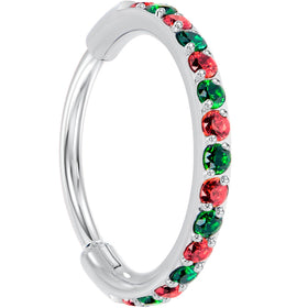 20G Micro Gem Titanium Hinged Nose Hoop - Christmas Nose Ring