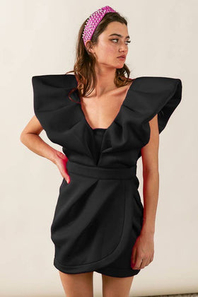 Pretty Little Patriot Black Ruffle Sleeve Tulip Dress