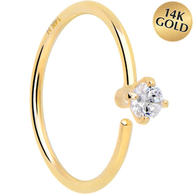 14k Solid Yellow Gold Bendable Nose Hoop 22G 5/16 with 2mm CZ