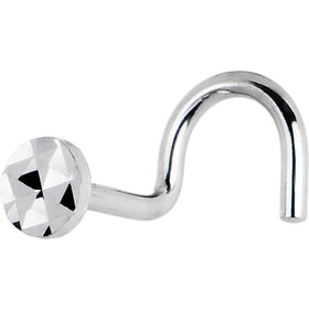 Solid 14K White Gold Textured Flat Disc Nose Screw Ring