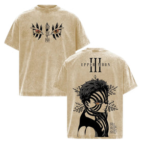 Akaza Upper Rank 3 Graphic Tee – Vintage Washed Oversized Shirt, Demon Slayer Villain Tee