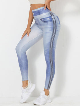 Denim-Look Peach Butt Yoga Leggings – Slim Fit Fitness Workout Pants