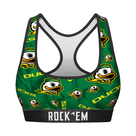 Rock 'Em Socks Women's Sports Bra - Oregon Ducks - Logo All-Over