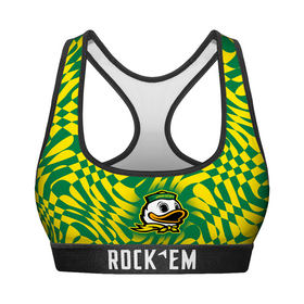 Rock 'Em Socks Women's Sports Bra - Oregon Ducks - Wavy Checkers