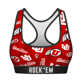 Rock 'Em Socks Women's Sports Bra - Utah Utes - Logo All-Over