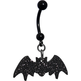 Glittery Black Bat Dangle Belly Ring