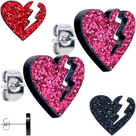Glitter Heartbreaker Broken Heart Stud Earrings