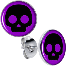 Purple Black Simple Skull Stud Earrings by Onyx O
