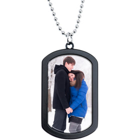 Personalized Black Dog Tag Photo Pendant Necklace