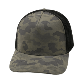Blank 5 Panel Hat — Structured / Charcoal Camo / Black (Unisex)