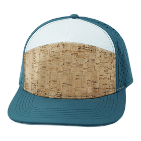 Blank 7 Panel Hat — Cork Dark Teal / White (Unisex)