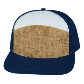 Blank 7 Panel Hat — Cork Navy / White (Unisex)