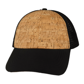 Blank 6 Panel Hat — Cork Unstructured / Black (Unisex) Soft Trucker Mesh