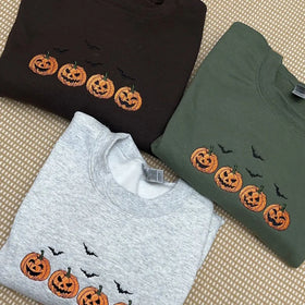 Embroidered Halloween Pumpkins & Bats Sweatshirt