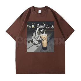 Funny Raccoon Drinking Iced Coffee T-Shirt - Caffeinated Trash Panda Graphic Tee, Relatable Iced Coffee Lover Shirt, Premium Heavyweight Unisex Animal Humor Top, Cute Sarcastic Raccoon Gift, Trendy Caffeinated Animal Streetwear