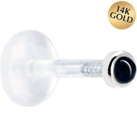 16G 5/16 Solid 14K White Gold 2mm Genuine Onyx Bioplast Tragus Earring Stud