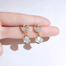 Cozy Crystal Swan Drop Earrings