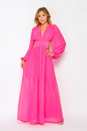 Pretty Little Patriot Hot Pink Royal Palms Maxi Dress