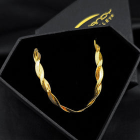 Stainless Steel Gold Tone PVD Braided Herringbone Chain Necklace