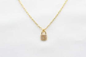 Fine Chain and Lock Necklace - Gold