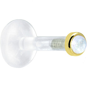 Solid 14K Yellow Gold 2mm Genuine Rainbow Moonstone Bioplast Push in Monroe