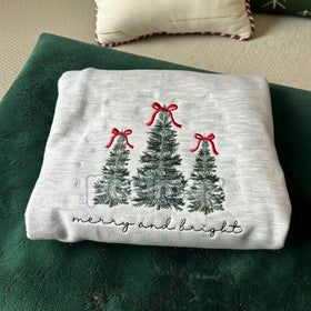 Merry & Bright Christmas Tree Embroidered Sweatshirt