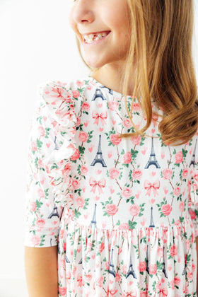 Mila in Paris 3/4 Sleeve Ruffle Twirl Dress
