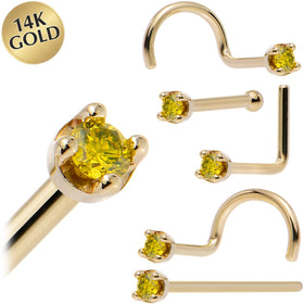 14k Yellow Gold 2mm Lab Grown Yellow Diamond Nose Ring