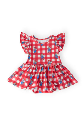 Nebraska Plaid Herbie Husker Flutter Twirl Bodysuit