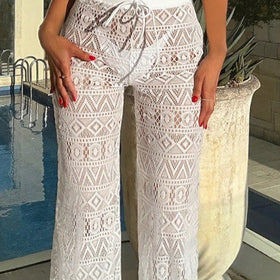 Women Blouse Mesh Plaid Sexy Beach Pants
