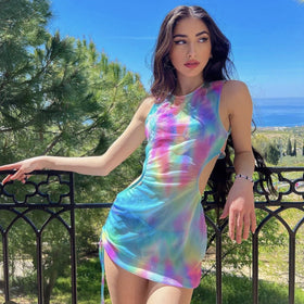 Gradient Printing Tulle Skirt Three Piece Sets Swimwear Swimsuit Bikini