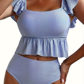 Split Striped Slim Fit Slimming Swimsuit Women Springs Conservative Sexy